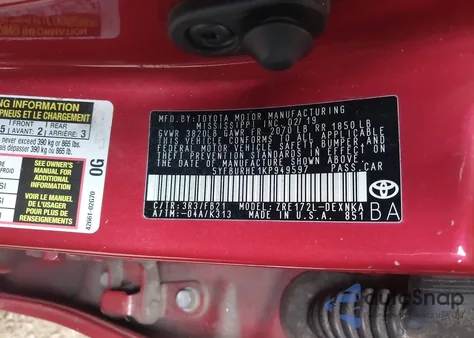 2019 Toyota Corolla Le из США, поврежденный, VIN 5YFBURHE1KP949597